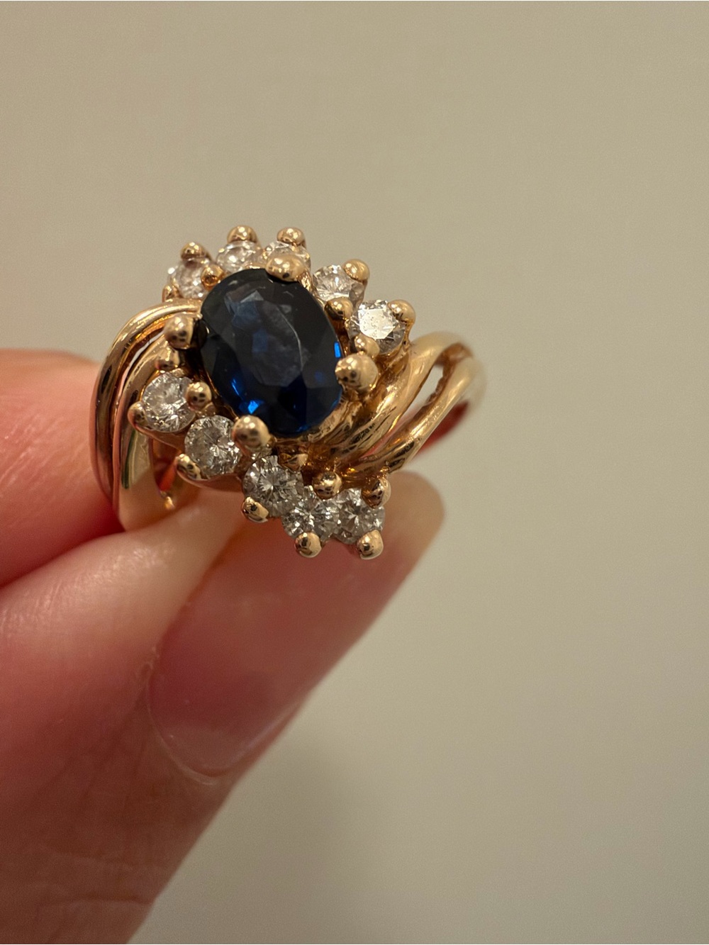 .94CTW Natural Blue Sapphire and DIAMOND in 14K Solid Yellow Gold ring size 6.5